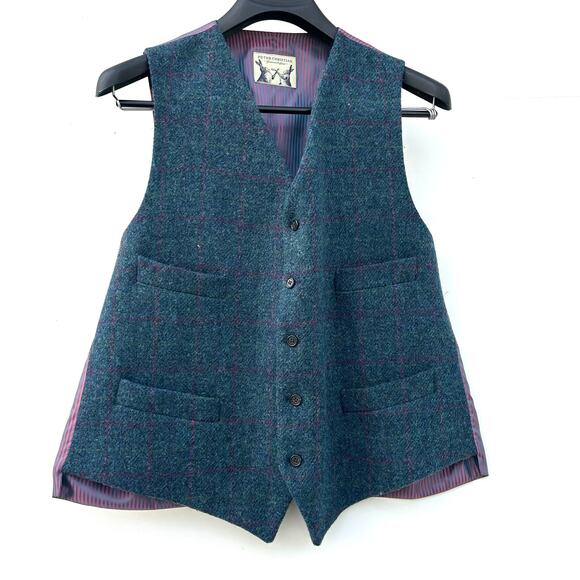 Peter Christian Harris Tweed 3 Piece Suit Marine Blue Plaid 48 Jacket 46/29 Pant - Picture 4 of 16